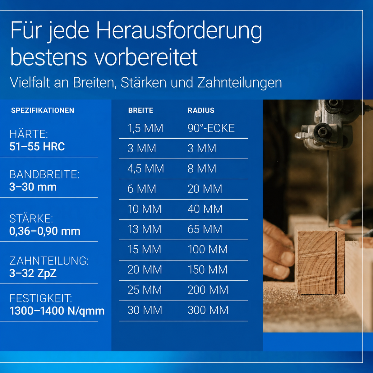Spezialstahl Sägeblatt für Holz -1712 x 12 x 0,50 x 4 mm