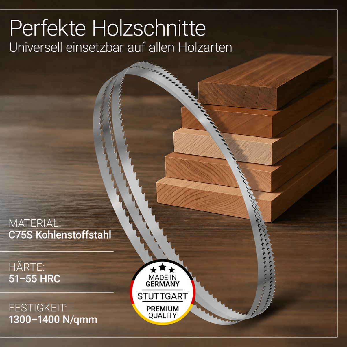 Spezialstahl Sägeblatt für Holz -1712 x 12 x 0,50 x 4 mm