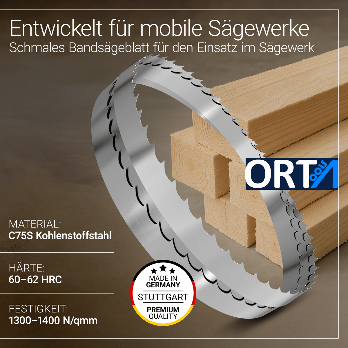 Standard-Sägewerksband Bandsägeblatt für Woodmizer LT10 mobiles Bandsägewerk - 4004 x 32 x 1,1 x 22 mm