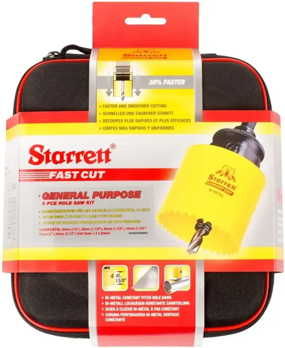 Starrett Bi-Metall-Lochsägen-Bausatz - 8-teiliger KFC06023 Schnellschnitt-Allzweck-Lochschneider mit Dorn-Set - Kompatibel mit Bosch Dewalt Hitachi Festool Milwaukee